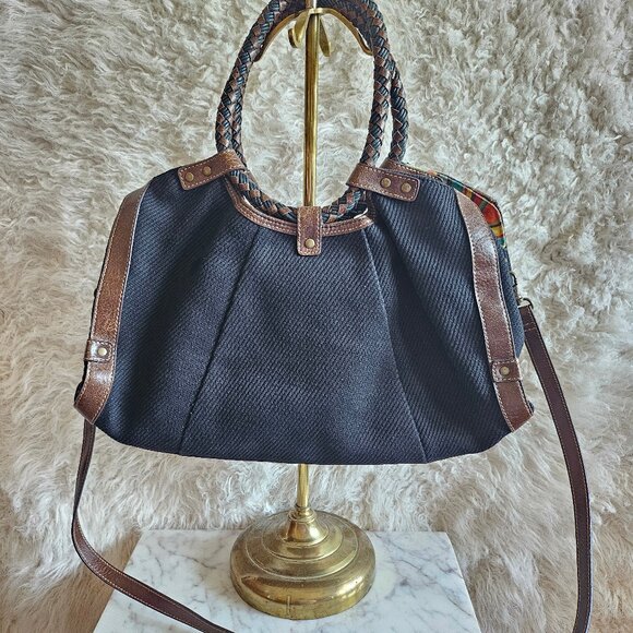 Fossil 75082 Women's Black Canvas Brown Leather Trim Shoulder Bag - Picture 3 of 12